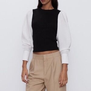 ZARA Balloon Sleeve Cropped Top (S)
